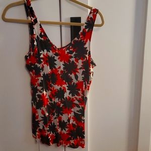 Gap Dressy Red Floral Vneck Front & Back Tank